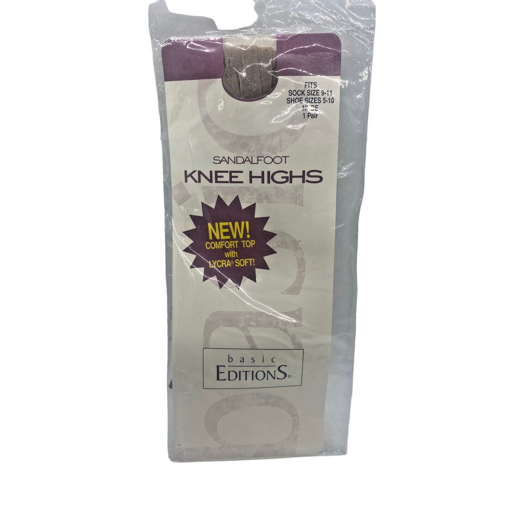 Knee Highs Sandalfoot Nude 1 Pair Shoe Size 5-10. VINT 1999 Kmart Basic Edition